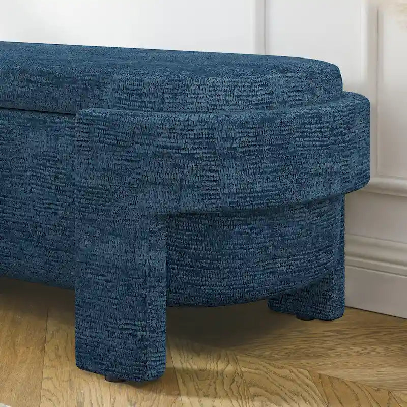 Panca Contenitore in Lino, Blu Scuro / Giallo / Beige, Stile Metà Secolo, 1 Posto