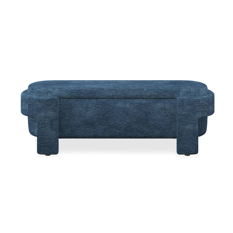 Panca Contenitore in Lino, Blu Scuro / Giallo / Beige, Stile Metà Secolo, 1 Posto