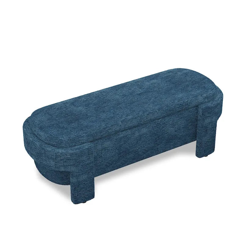 Panca Contenitore in Lino, Blu Scuro / Giallo / Beige, Stile Metà Secolo, 1 Posto