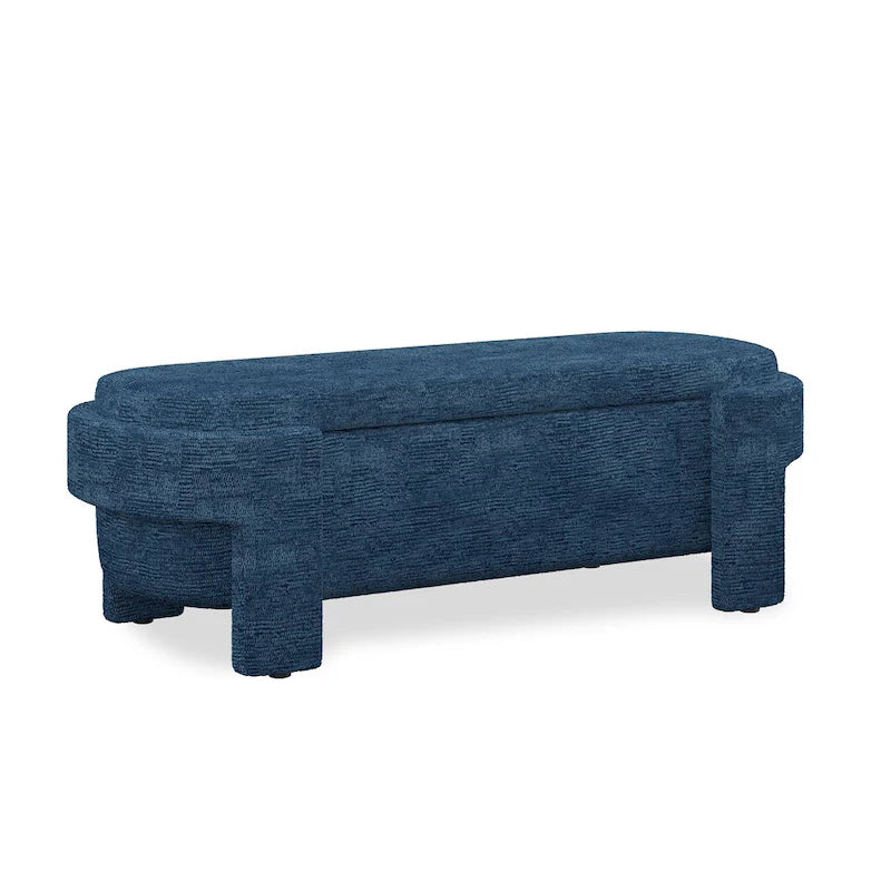 Panca Contenitore in Lino, Blu Scuro / Giallo / Beige, Stile Metà Secolo, 1 Posto