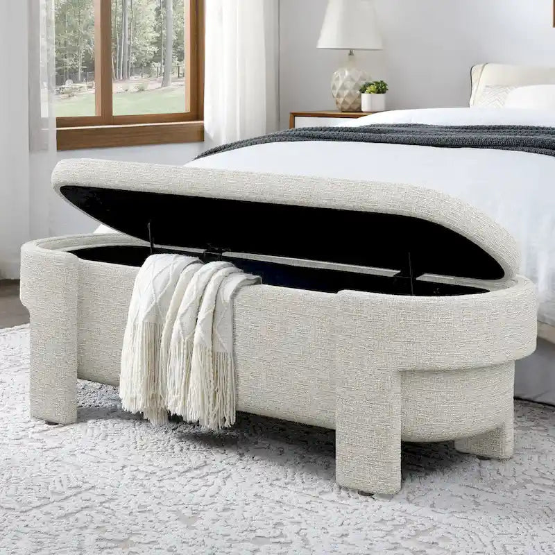 Panca Contenitore in Lino, Blu Scuro / Giallo / Beige, Stile Metà Secolo, 1 Posto