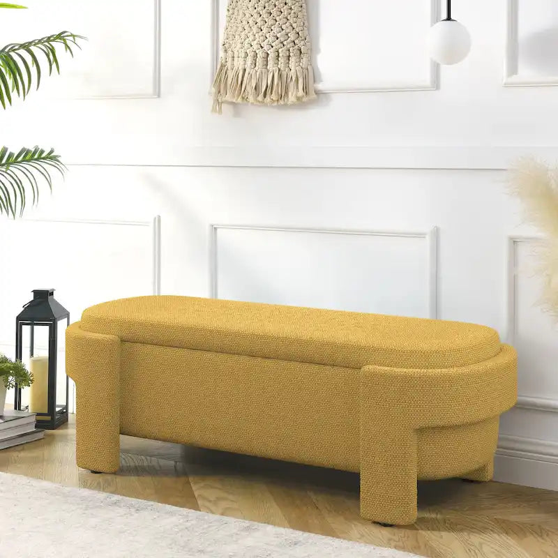 Panca Contenitore in Lino, Blu Scuro / Giallo / Beige, Stile Metà Secolo, 1 Posto