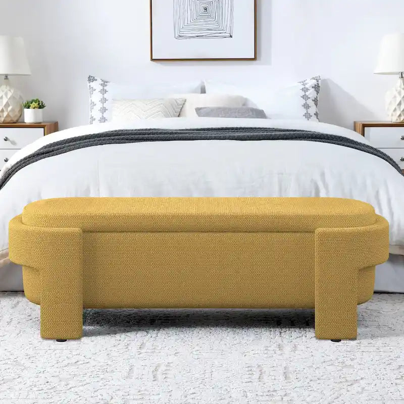 Panca Contenitore in Lino, Blu Scuro / Giallo / Beige, Stile Metà Secolo, 1 Posto