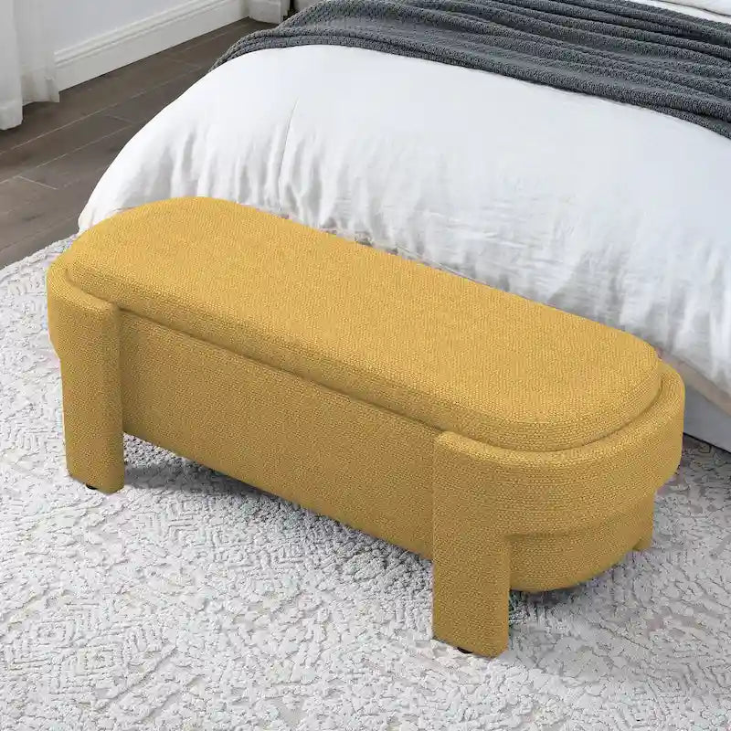 Panca Contenitore in Lino, Blu Scuro / Giallo / Beige, Stile Metà Secolo, 1 Posto