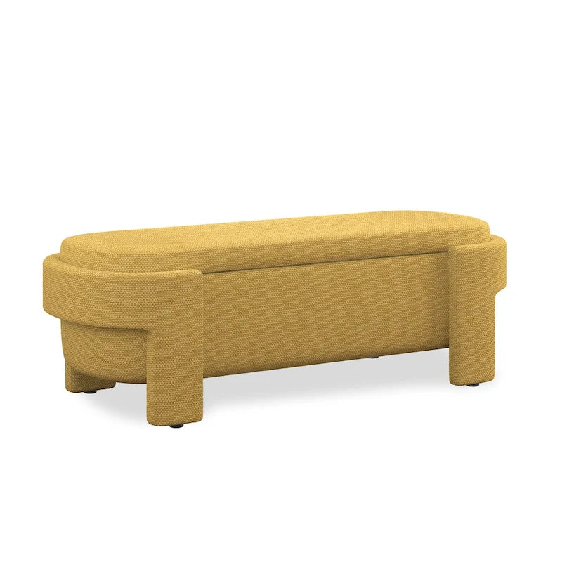 Panca Contenitore in Lino, Blu Scuro / Giallo / Beige, Stile Metà Secolo, 1 Posto