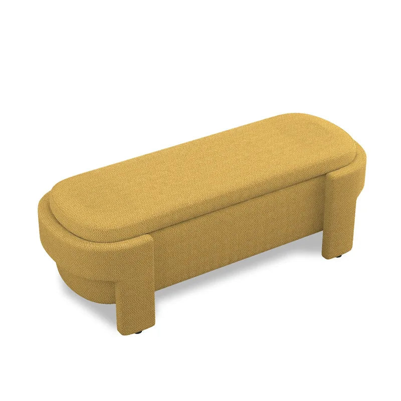Panca Contenitore in Lino, Blu Scuro / Giallo / Beige, Stile Metà Secolo, 1 Posto