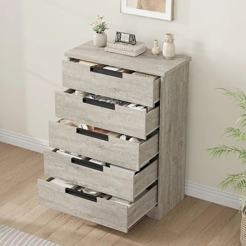 Cassettiera grigia a 5 cassetti con maniglie integrate, per 1 persona