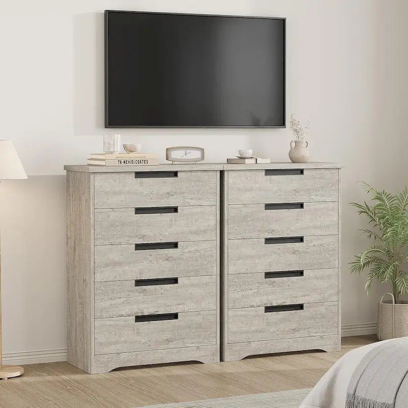 Cassettiera grigia a 5 cassetti con maniglie integrate, per 1 persona
