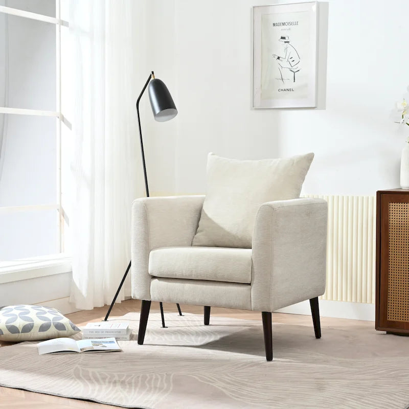 Poltrona a botte – Tessuto in pile, gambe in legno massello, 1-2 posti (Beige / Verde acqua / Verde / Bianco / Verde oliva)