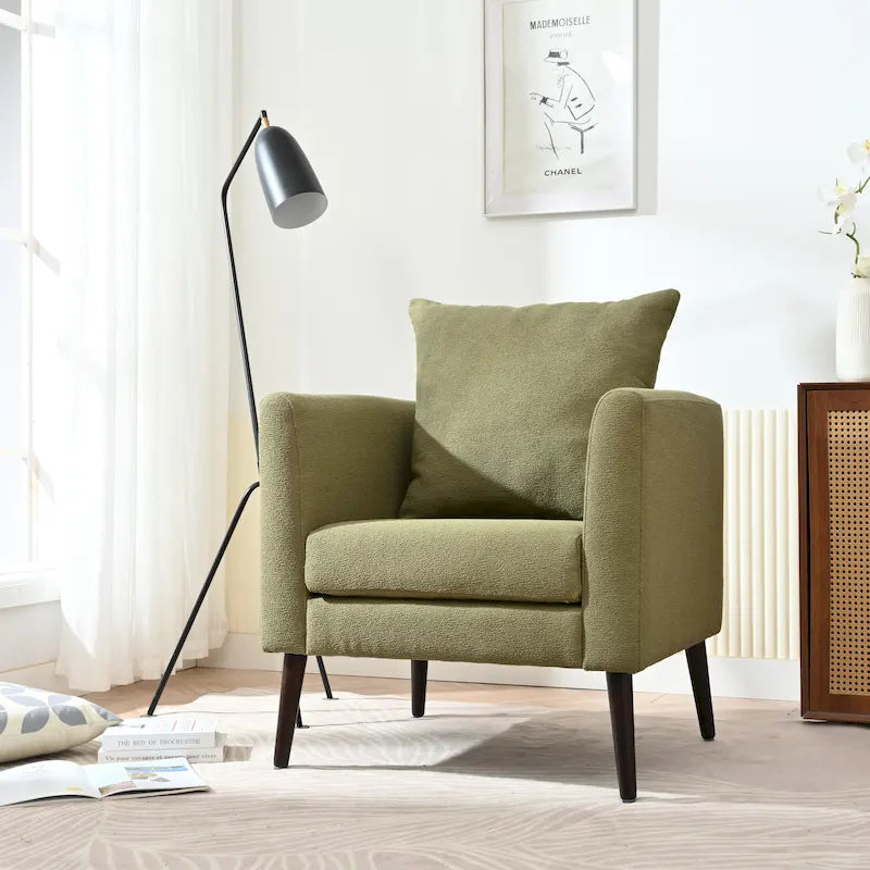 Poltrona a botte – Tessuto in pile, gambe in legno massello, 1-2 posti (Beige / Verde acqua / Verde / Bianco / Verde oliva)