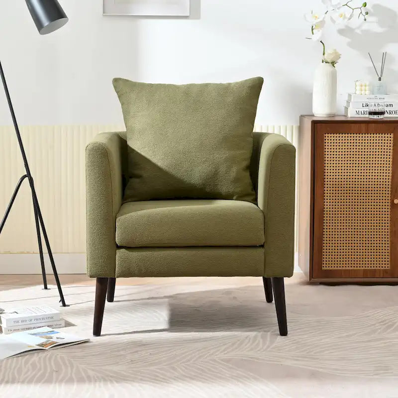 Poltrona a botte – Tessuto in pile, gambe in legno massello, 1-2 posti (Beige / Verde acqua / Verde / Bianco / Verde oliva)