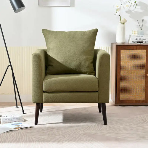 Poltrona a botte – Tessuto in pile, gambe in legno massello, 1-2 posti (Beige / Verde acqua / Verde / Bianco / Verde oliva)