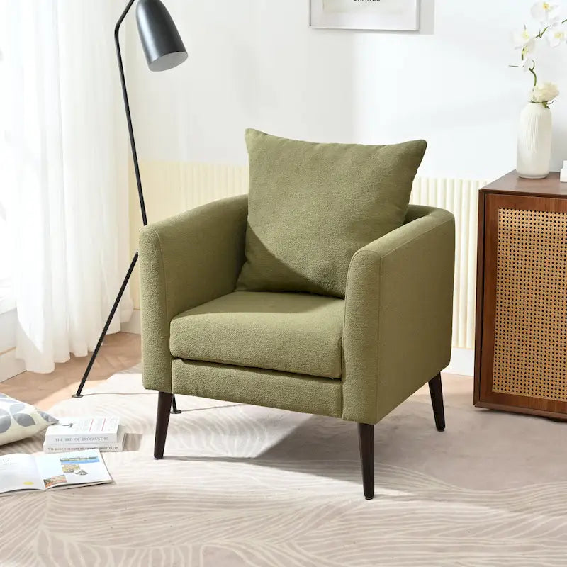 Poltrona a botte – Tessuto in pile, gambe in legno massello, 1-2 posti (Beige / Verde acqua / Verde / Bianco / Verde oliva)