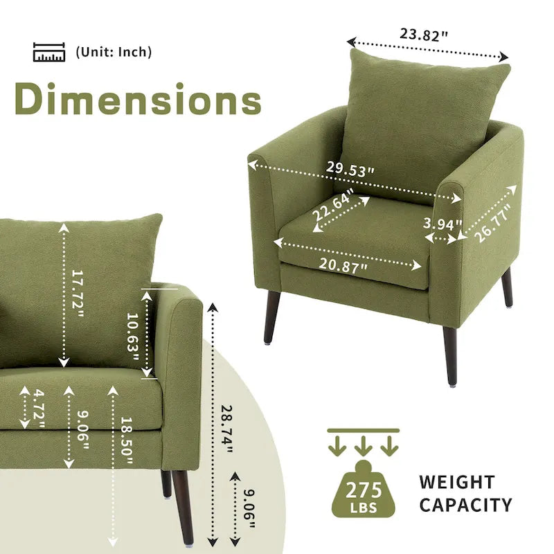 Poltrona a botte – Tessuto in pile, gambe in legno massello, 1-2 posti (Beige / Verde acqua / Verde / Bianco / Verde oliva)