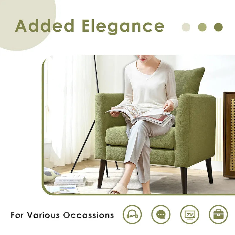 Poltrona a botte – Tessuto in pile, gambe in legno massello, 1-2 posti (Beige / Verde acqua / Verde / Bianco / Verde oliva)