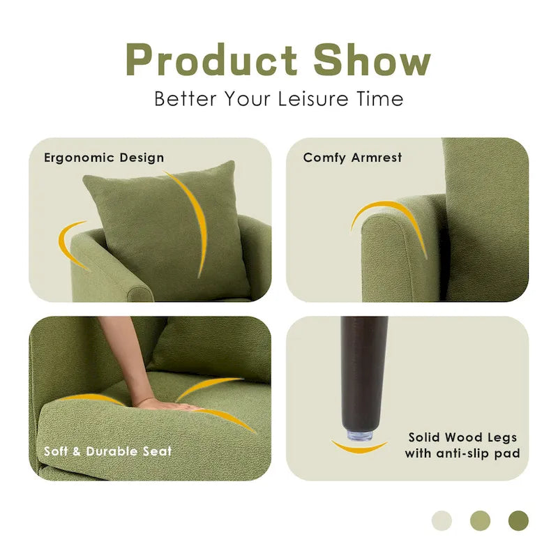 Poltrona a botte – Tessuto in pile, gambe in legno massello, 1-2 posti (Beige / Verde acqua / Verde / Bianco / Verde oliva)