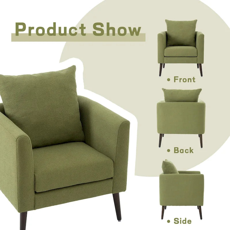 Poltrona a botte – Tessuto in pile, gambe in legno massello, 1-2 posti (Beige / Verde acqua / Verde / Bianco / Verde oliva)