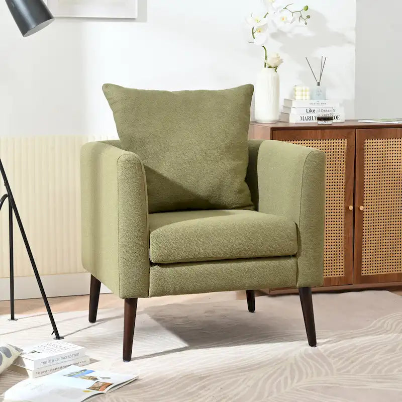 Poltrona a botte – Tessuto in pile, gambe in legno massello, 1-2 posti (Beige / Verde acqua / Verde / Bianco / Verde oliva)