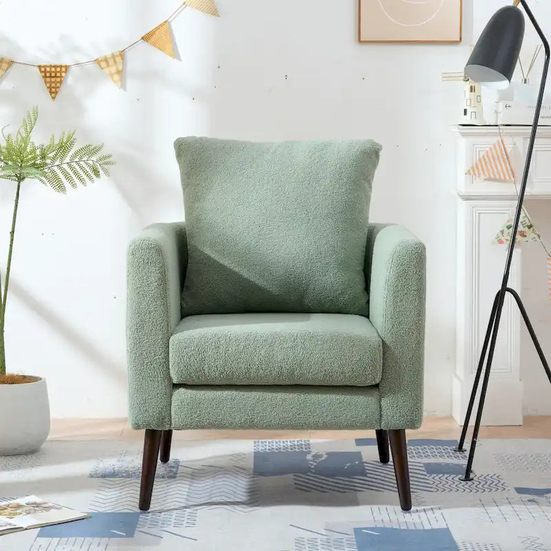 Poltrona a botte – Tessuto in pile, gambe in legno massello, 1-2 posti (Beige / Verde acqua / Verde / Bianco / Verde oliva)