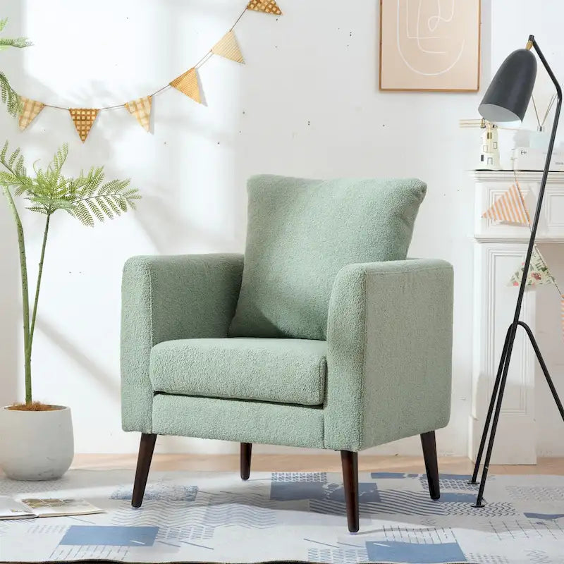 Poltrona a botte – Tessuto in pile, gambe in legno massello, 1-2 posti (Beige / Verde acqua / Verde / Bianco / Verde oliva)