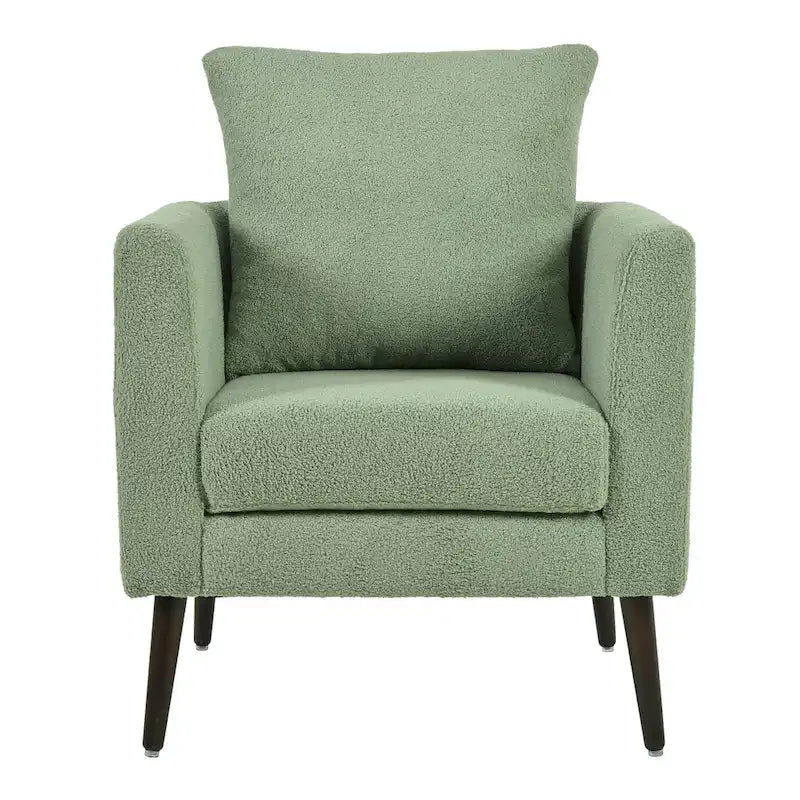 Poltrona a botte – Tessuto in pile, gambe in legno massello, 1-2 posti (Beige / Verde acqua / Verde / Bianco / Verde oliva)