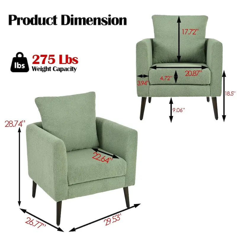 Poltrona a botte – Tessuto in pile, gambe in legno massello, 1-2 posti (Beige / Verde acqua / Verde / Bianco / Verde oliva)