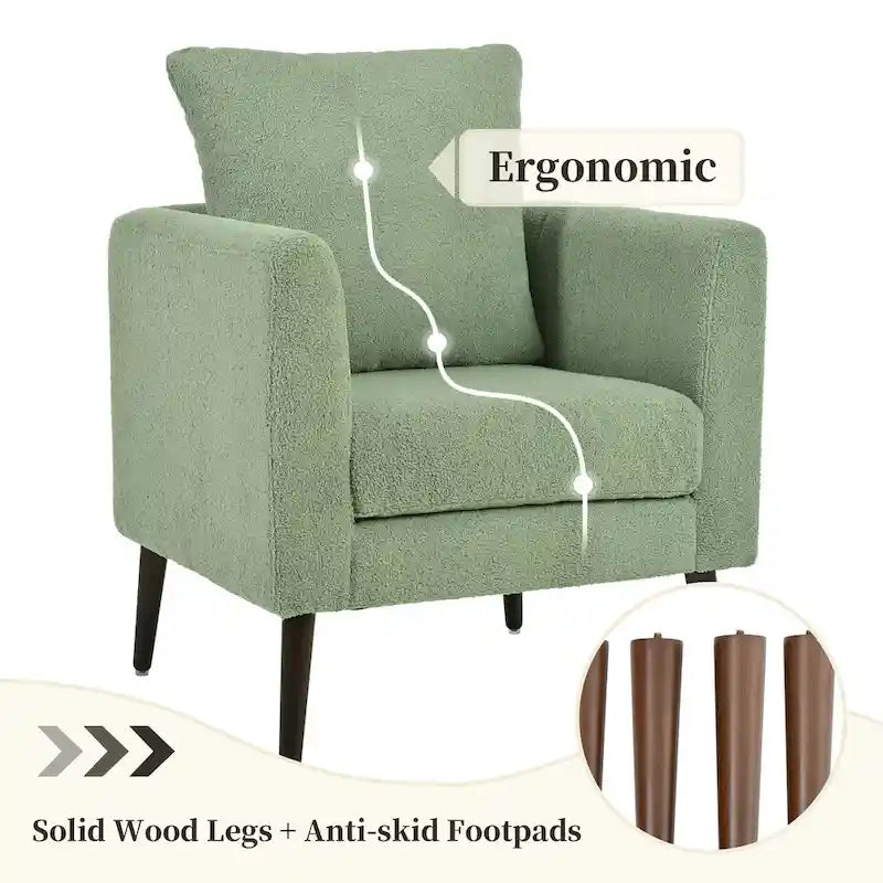 Poltrona a botte – Tessuto in pile, gambe in legno massello, 1-2 posti (Beige / Verde acqua / Verde / Bianco / Verde oliva)