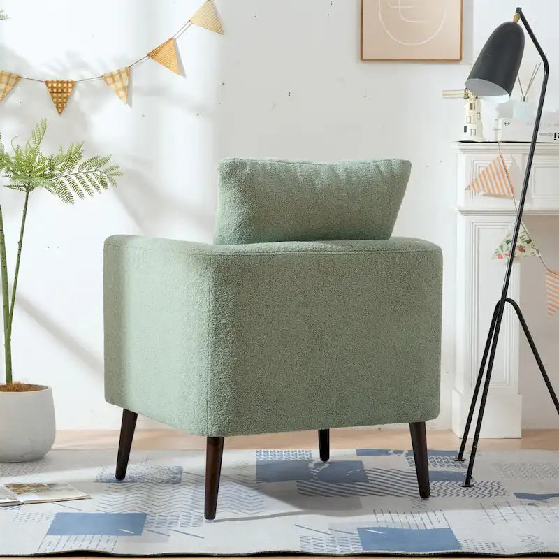 Poltrona a botte – Tessuto in pile, gambe in legno massello, 1-2 posti (Beige / Verde acqua / Verde / Bianco / Verde oliva)