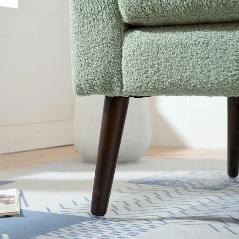 Poltrona a botte – Tessuto in pile, gambe in legno massello, 1-2 posti (Beige / Verde acqua / Verde / Bianco / Verde oliva)