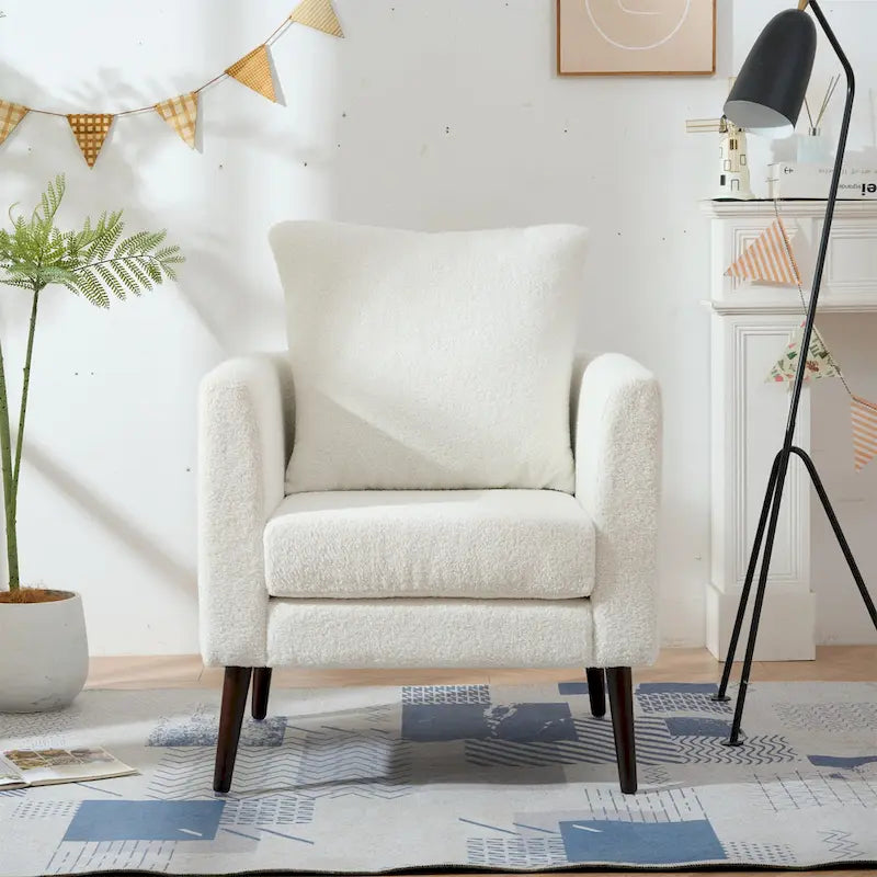 Poltrona a botte – Tessuto in pile, gambe in legno massello, 1-2 posti (Beige / Verde acqua / Verde / Bianco / Verde oliva)