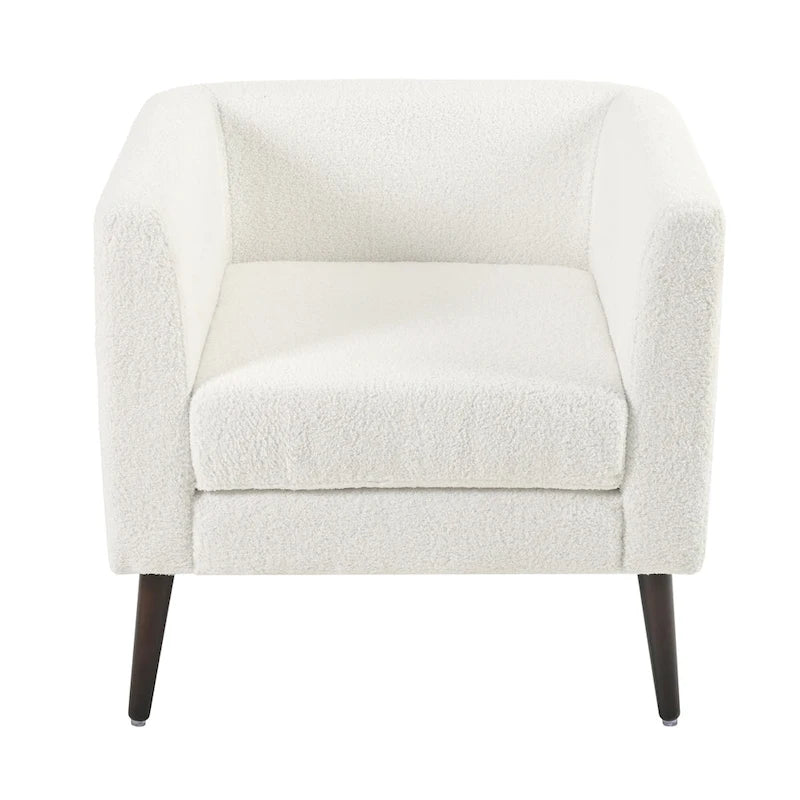 Poltrona a botte – Tessuto in pile, gambe in legno massello, 1-2 posti (Beige / Verde acqua / Verde / Bianco / Verde oliva)