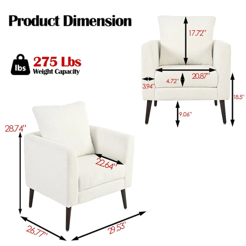 Poltrona a botte – Tessuto in pile, gambe in legno massello, 1-2 posti (Beige / Verde acqua / Verde / Bianco / Verde oliva)