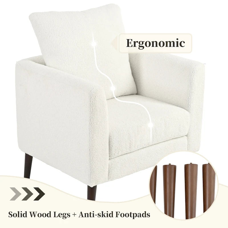Poltrona a botte – Tessuto in pile, gambe in legno massello, 1-2 posti (Beige / Verde acqua / Verde / Bianco / Verde oliva)