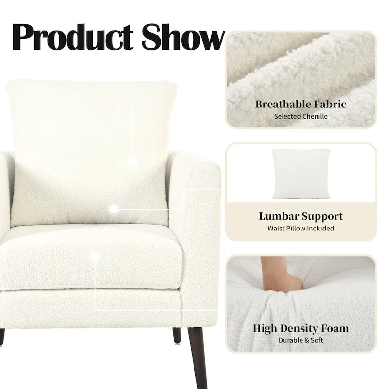 Poltrona a botte – Tessuto in pile, gambe in legno massello, 1-2 posti (Beige / Verde acqua / Verde / Bianco / Verde oliva)
