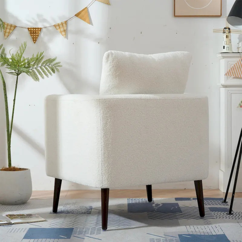 Poltrona a botte – Tessuto in pile, gambe in legno massello, 1-2 posti (Beige / Verde acqua / Verde / Bianco / Verde oliva)