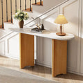 Consolle con piano in marmo ovale bianco/espresso/navy, divano con gambe curve e tavolo da ingresso