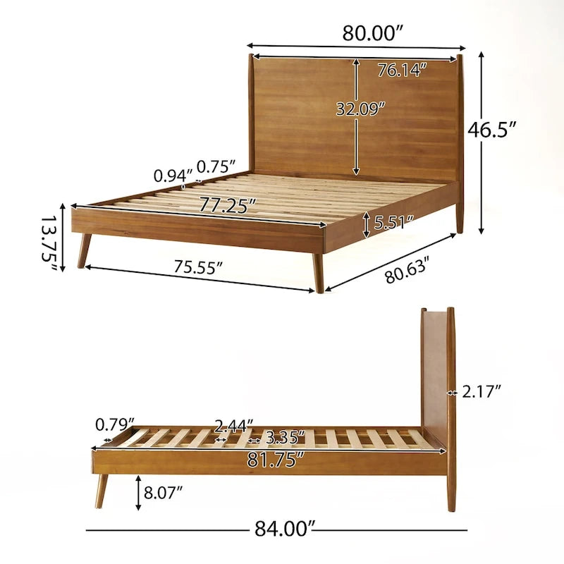 Letto a piattaforma Natural King – Legno di acacia, gambe a spillo, 1 posto
