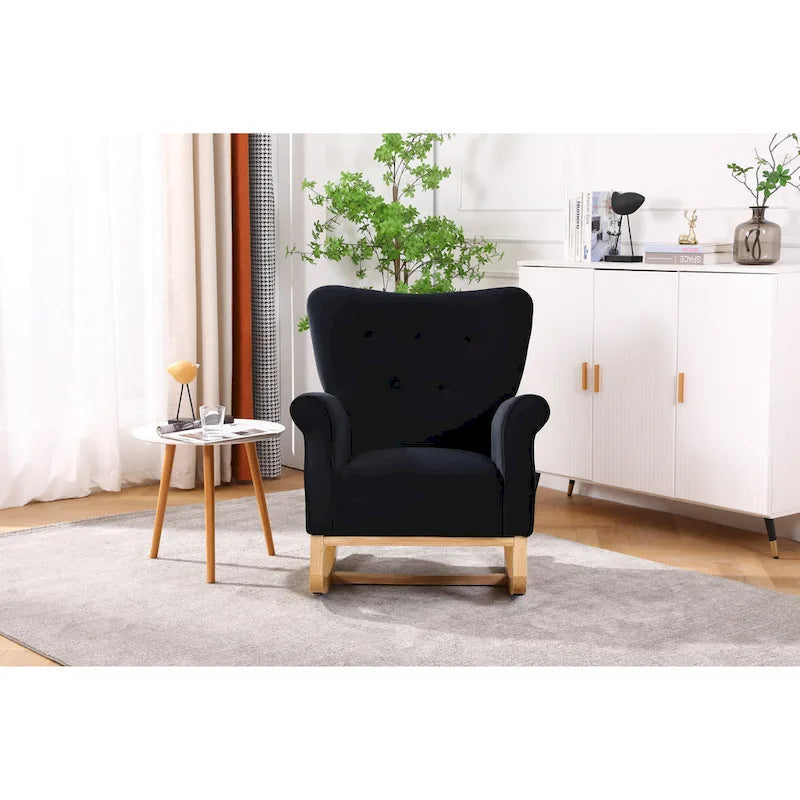 Sedia a dondolo trapuntata con gambe in legno, seduta singola – Disponibile in 6 colori
