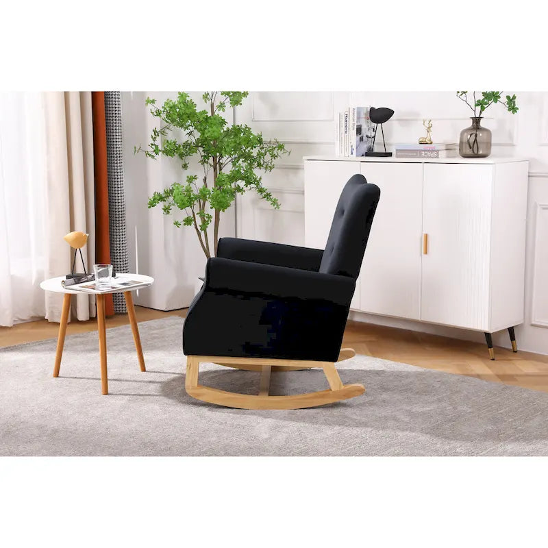 Sedia a dondolo trapuntata con gambe in legno, seduta singola – Disponibile in 6 colori
