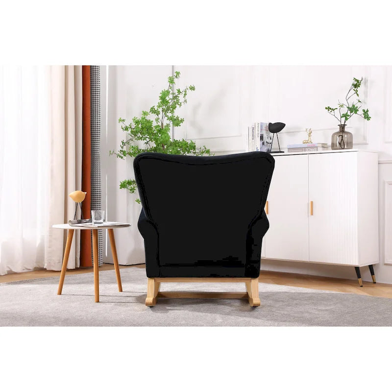 Sedia a dondolo trapuntata con gambe in legno, seduta singola – Disponibile in 6 colori