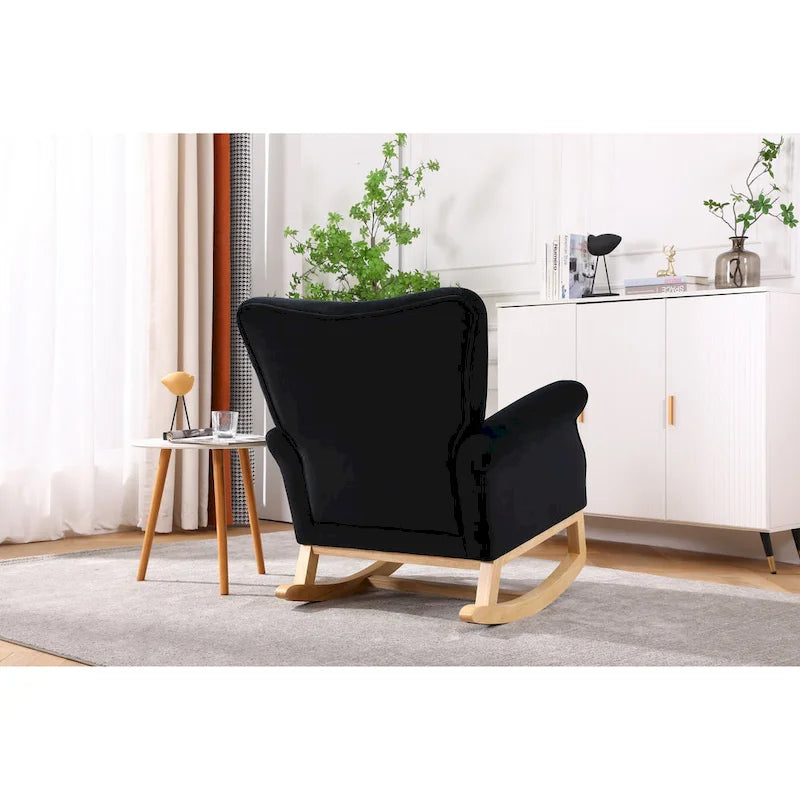 Sedia a dondolo trapuntata con gambe in legno, seduta singola – Disponibile in 6 colori