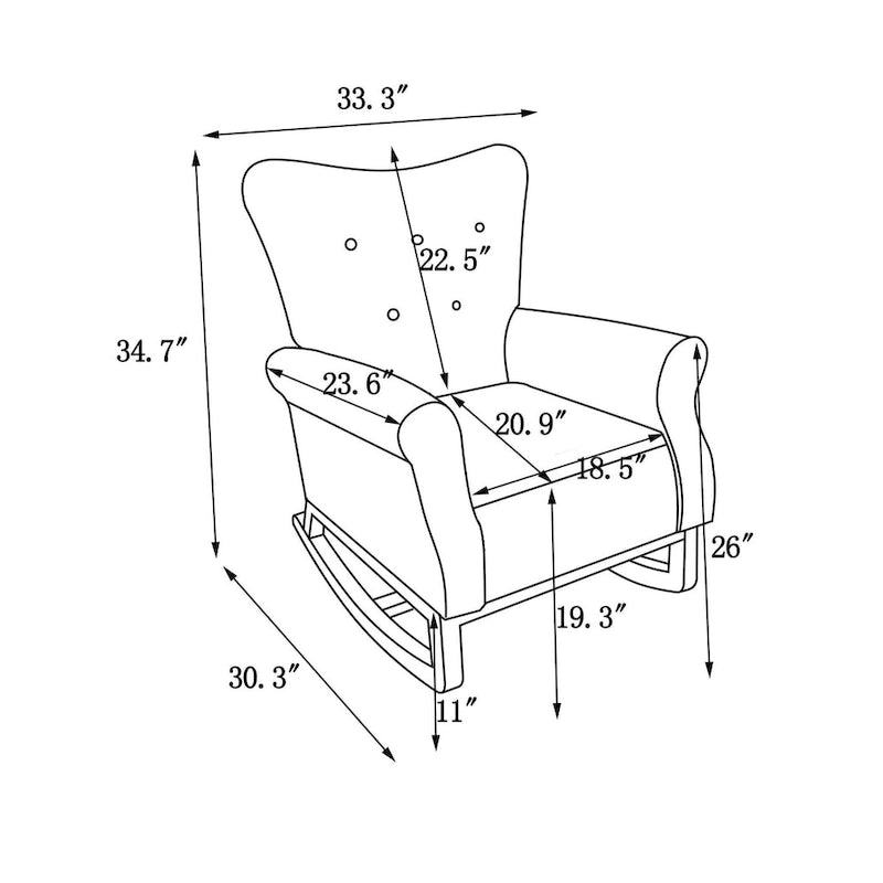 Sedia a dondolo trapuntata con gambe in legno, seduta singola – Disponibile in 6 colori