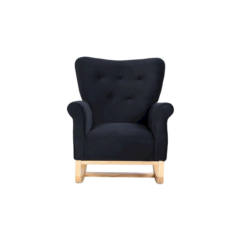 Sedia a dondolo trapuntata con gambe in legno, seduta singola – Disponibile in 6 colori
