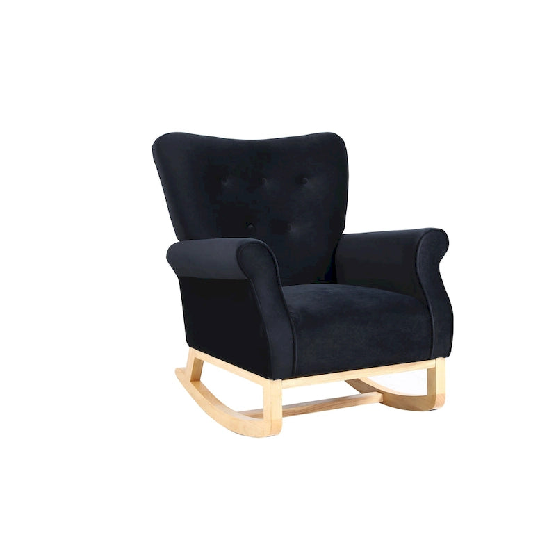 Sedia a dondolo trapuntata con gambe in legno, seduta singola – Disponibile in 6 colori