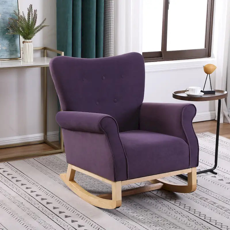 Sedia a dondolo trapuntata con gambe in legno, seduta singola – Disponibile in 6 colori