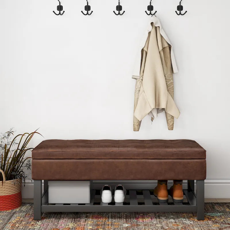 Panca pouf contenitore rettangolare trapuntata multicolore – 2 posti a sedere