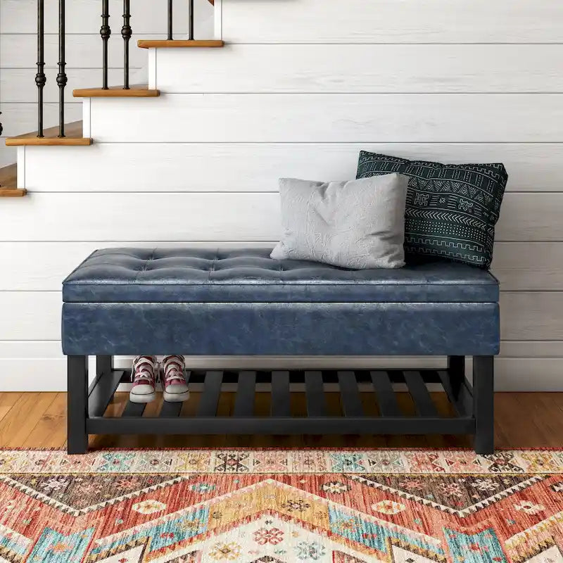 Panca pouf contenitore rettangolare trapuntata multicolore – 2 posti a sedere