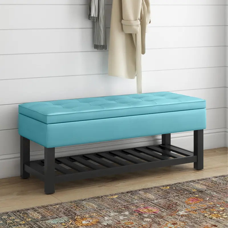 Panca pouf contenitore rettangolare trapuntata multicolore – 2 posti a sedere