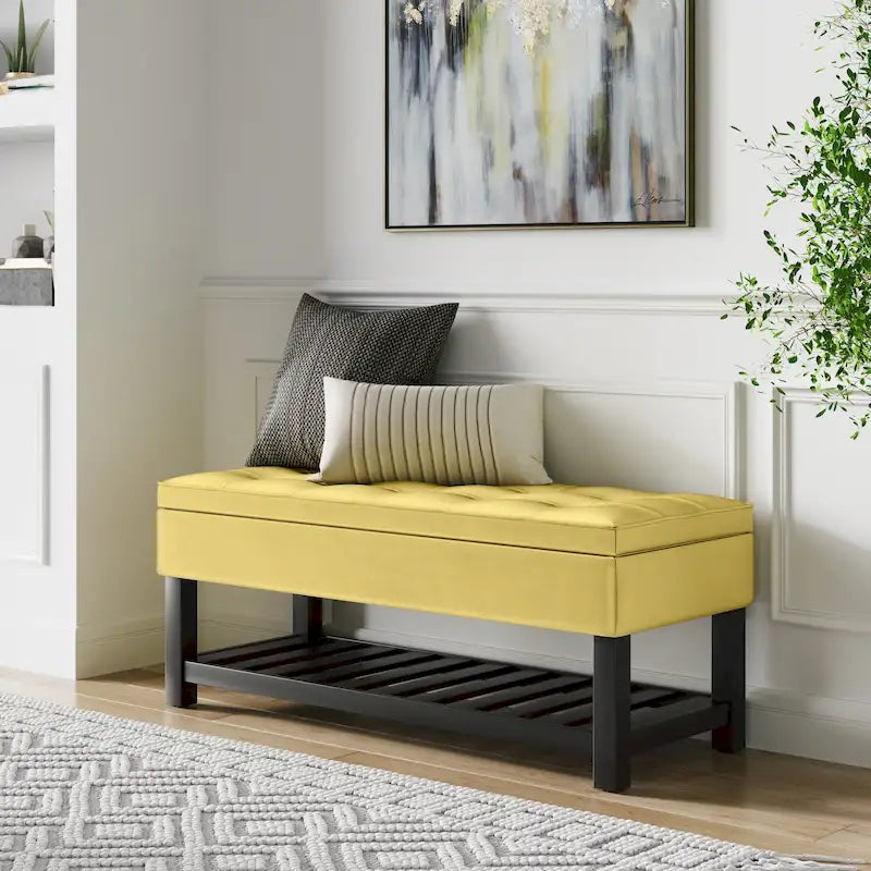 Panca pouf contenitore rettangolare trapuntata multicolore – 2 posti a sedere