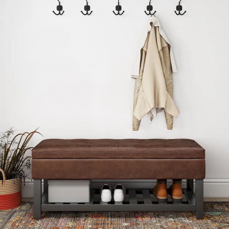 Panca pouf contenitore rettangolare trapuntata multicolore – 2 posti a sedere